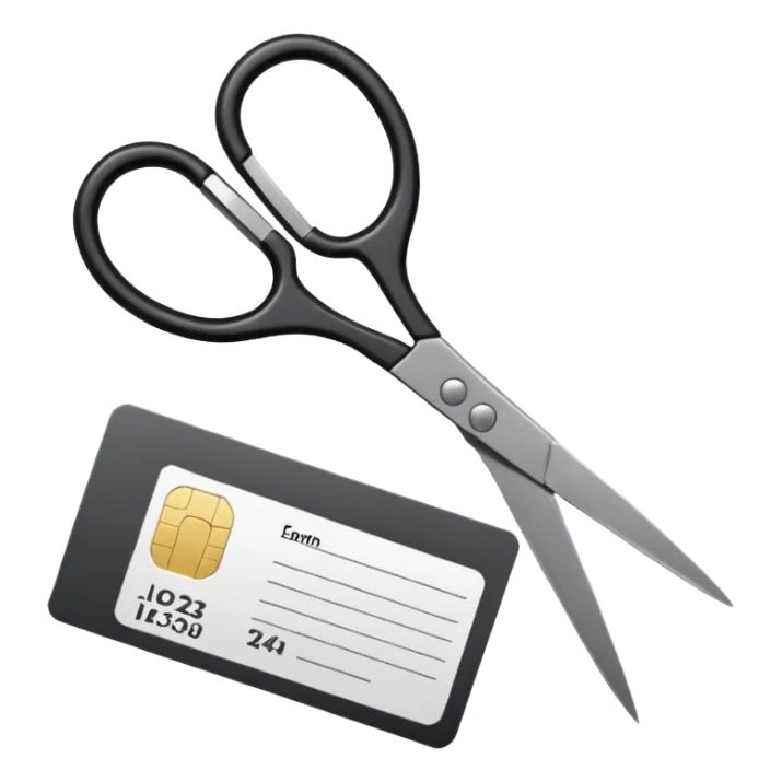 Floating black Scissors cutting in half an idf soldier ID card with a little chip in 2 parts sticker