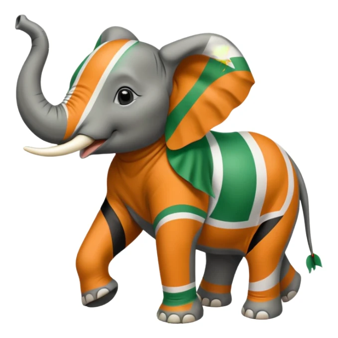 Create an dancing elephant with a white and green Ivory Coast flag . sticker