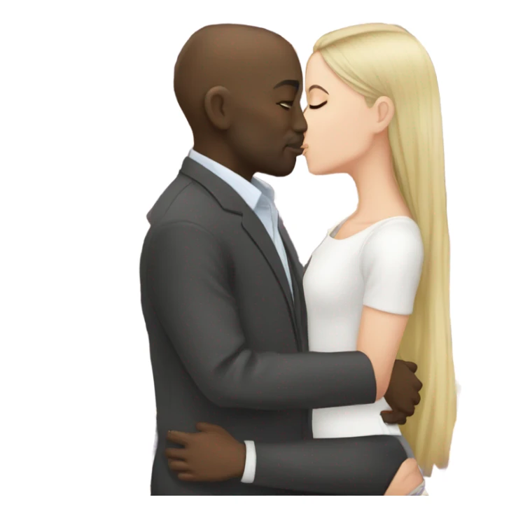 White girl dark hair kissing bald black man sticker