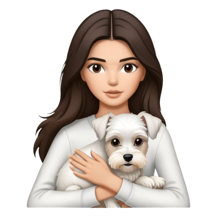 brunette Kendall Jenner with long hair holding on the hands white Schnauzer sticker