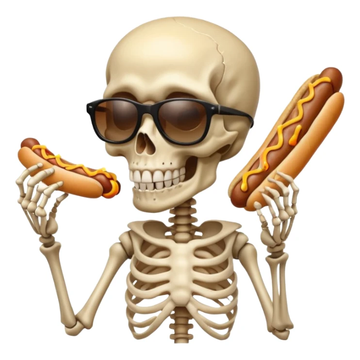 skeleton funky hair eating single hot dog sticker