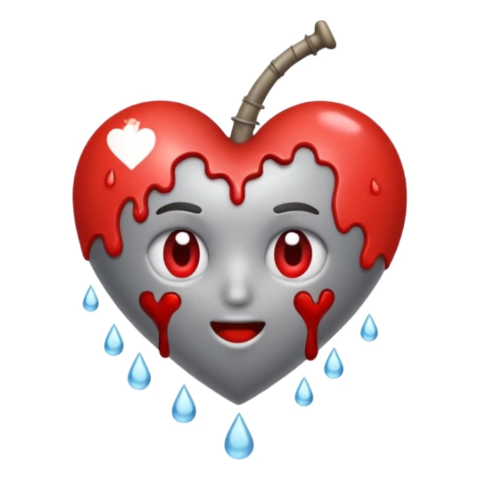 Un corazón roto de color gris con grietas  sangrando y expulsando sangre rodeado de vendas y tiritas que se despegan sin hacer efecto sticker