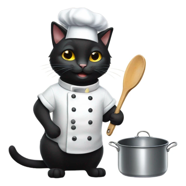 black cat with a chef hat holding a pot and a pan sticker