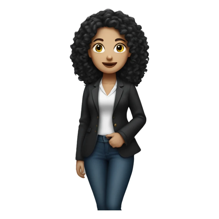 White girl with black curly long hair in wearing blazer sticker