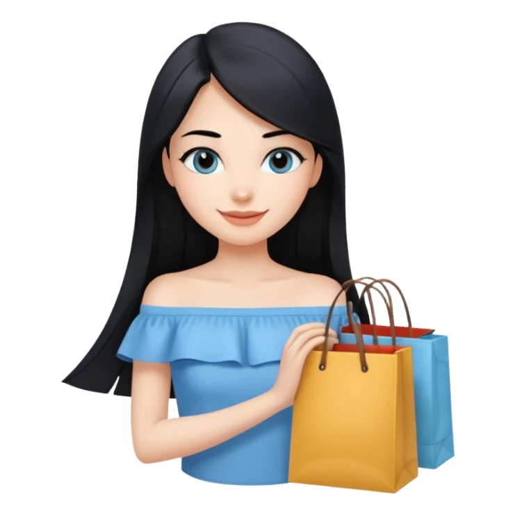 cewe ramah Kulit putih bersih, rambut hitam panjang sleek lurus. Pakai atasan biru muda off the shoulder . Pose tangan pegng belanjaan , tatapan senyum percaya diri. viber girls boss sticker