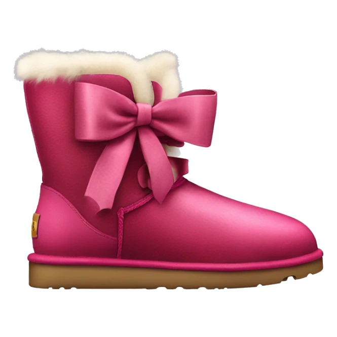 Realistic pair of raspberry color Ugg fur boots laced up with ribbon bows. sticker