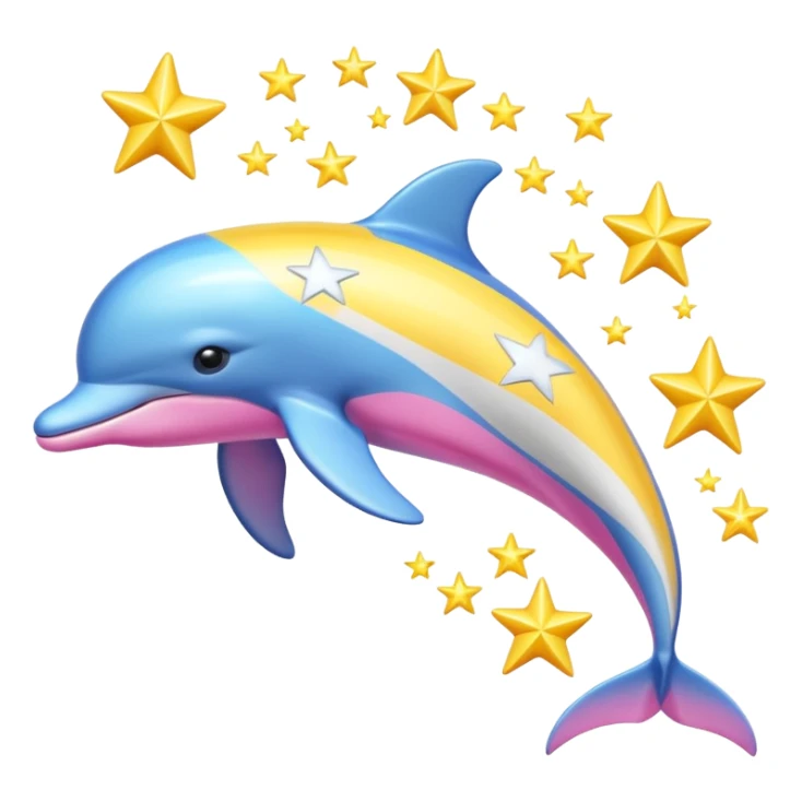 Blue, Yellow and pink streaked Dolphin with silver stars sticker