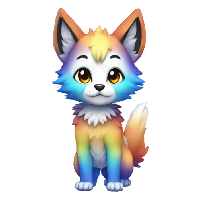 shiny, colorful, gradient, Kemono-style, Chibi, Anthro-Fur-Sona-Fakémon, Full Body sticker
