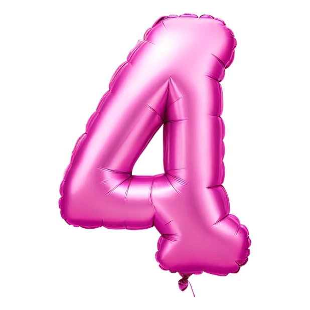 Pink foil balloon in the shape of a number 4 sticker
