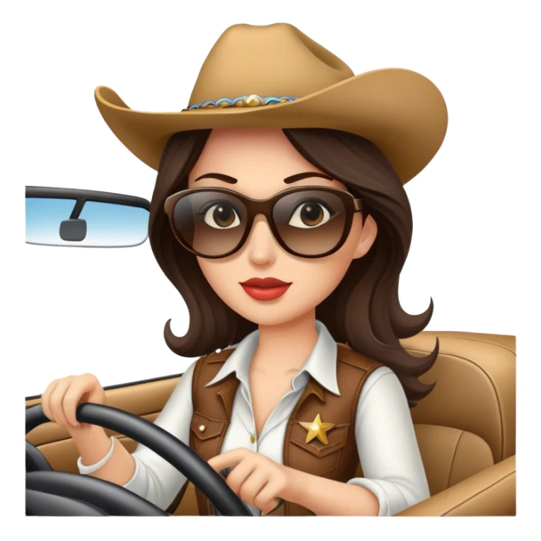 Brunette Cowgirl wearing sunglasses driving sticker