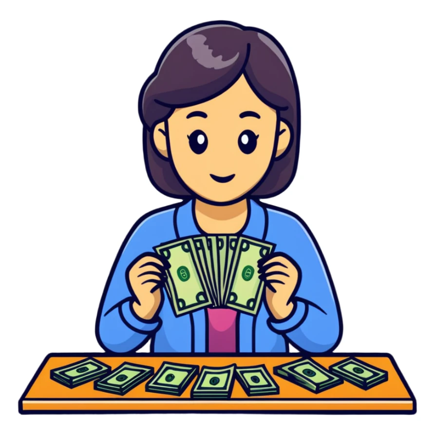 yellow woman counting money sticker