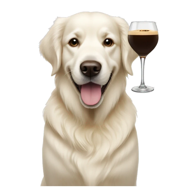White golden retriever with an espresso martini sticker