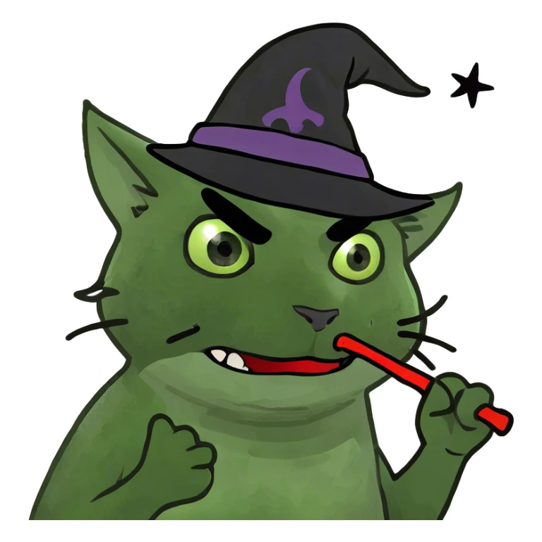 Black cat with green eyes and bloody fangs sticker