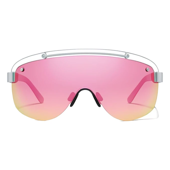 Y2K style frameless visor sunglasses with pink tint, one-piece shield lens sticker