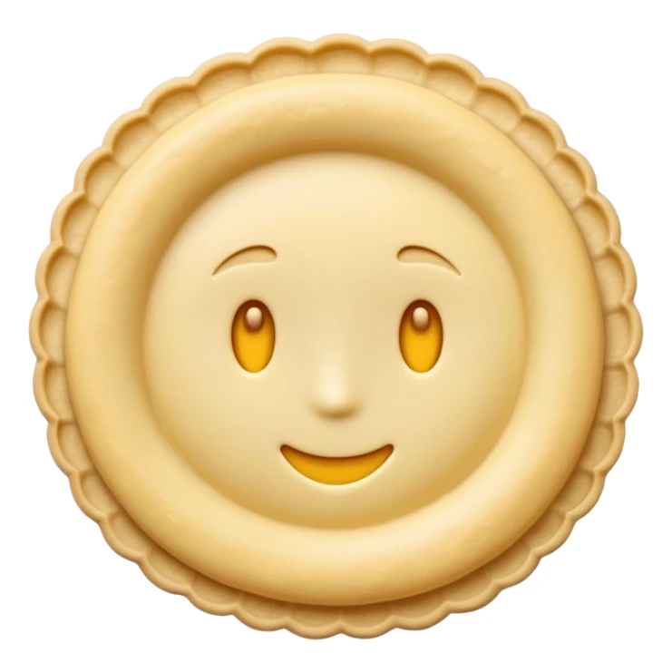 shortcrust pastry, raw, rolled-out disc, pale yellow, soft matte, uneven or crimped edges, delicate texture, no filling, plain dough, soft lighting, emoji scale sticker