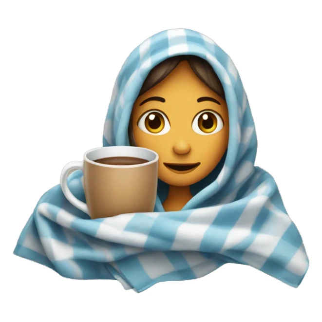 Girl in a blanket holding a mug sticker