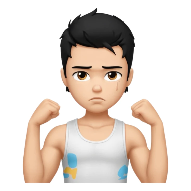 a pretty bratz boy with black hair and white sleeveless tank, biceps looking sad sticker