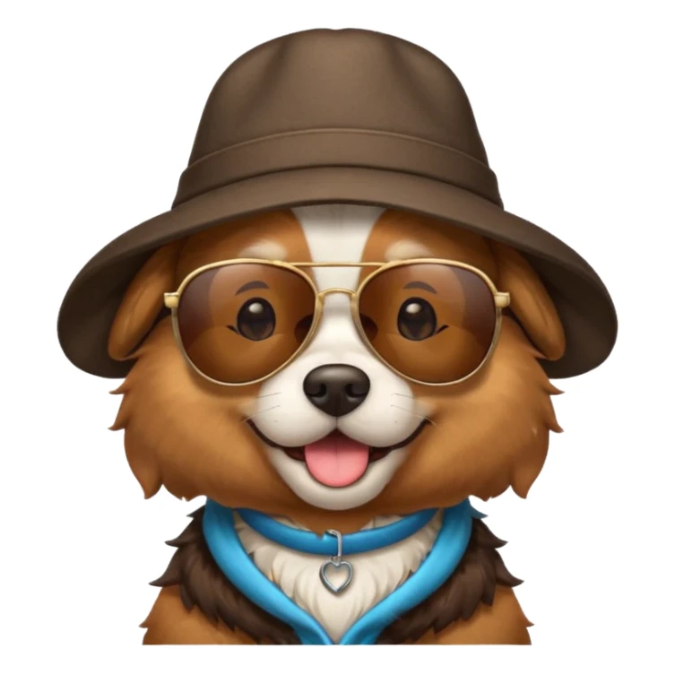 dog wearing sunglasses and a hat sticker