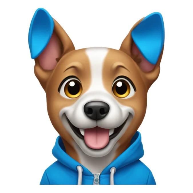 Happy dog wearing a blue hoodie sticker
