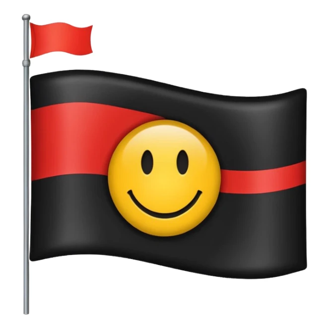 A wawy black and red rectangle with medium sized yellow circle in the middle flag sticker