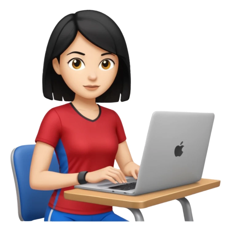 short white lady with black shoulder length hair who is a runner, used to be a teacher, and works remotely through a laptop as a documents engineering manager. sticker