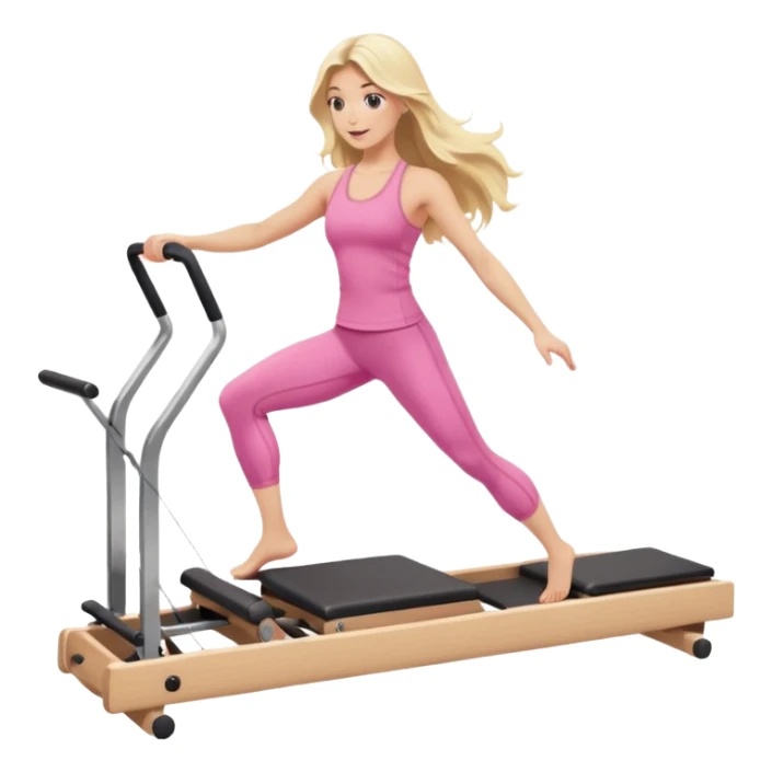 long haired blonde Pilates instructor teaching reformer in pink set  sticker