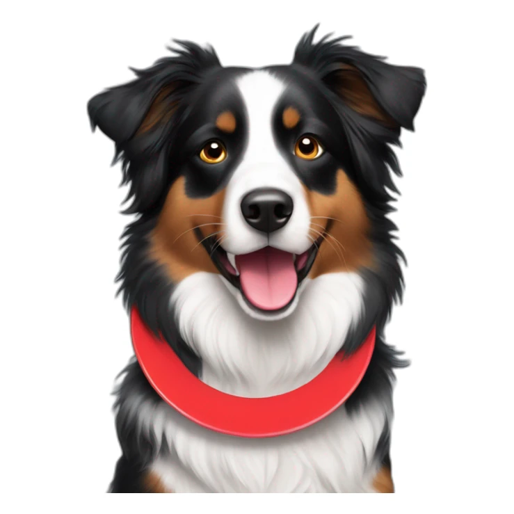 Black Tri Australian Shepherd with a red frisbee sticker