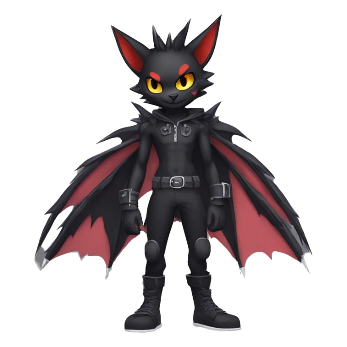 Black Anthro Cool Punk Bat-Litten-Fakemon-fursona Full Body sticker