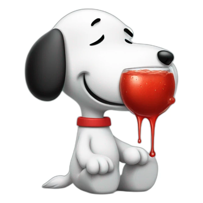 Snoopy with red juice on face dripping from mouth, angry sticker