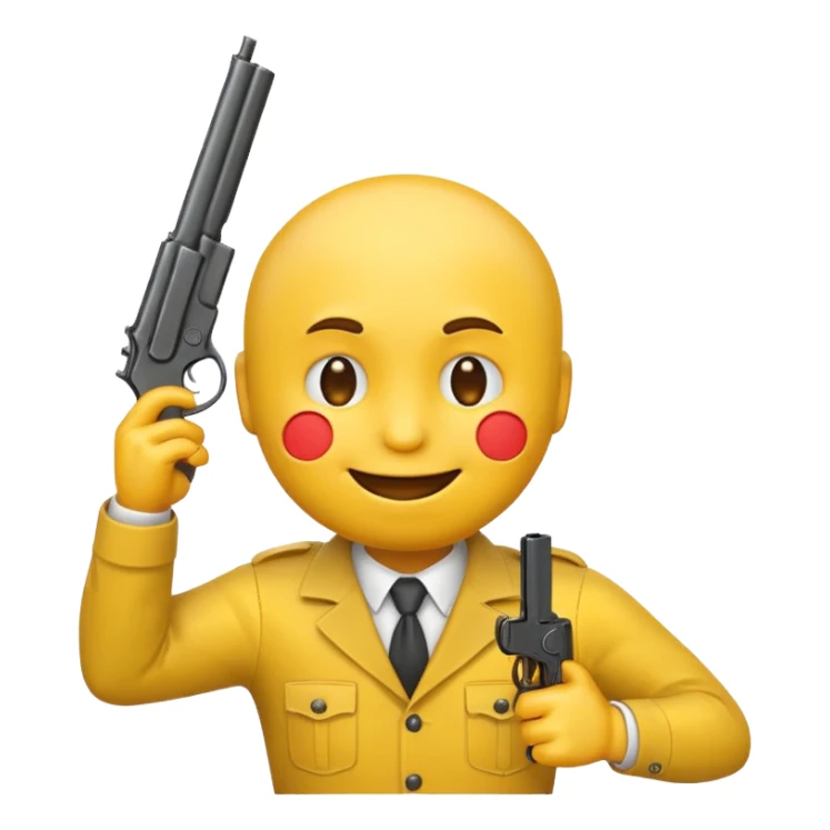 It should look like the smiling emoji with a gun to his head. The muzzle is pointed towards his face with a little distance between the muzzle and the left side of the head. It should look like he wanted to shoot himself in the head. (Ironically) sticker