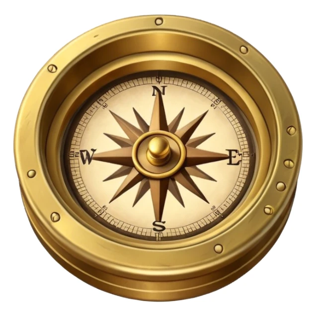 pirate compass object icon, brass compass, adventure style, 3D cartoon, mobile game icon style, centered, clean background, no text, no watermark
 sticker