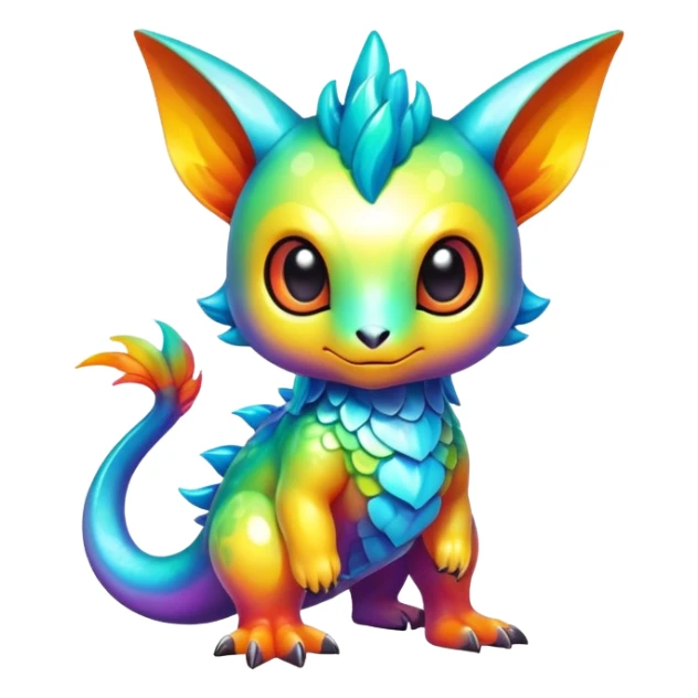 Exotic shiny rare multi-colored epic cute Fakémon-creature, full body, with random markings sticker