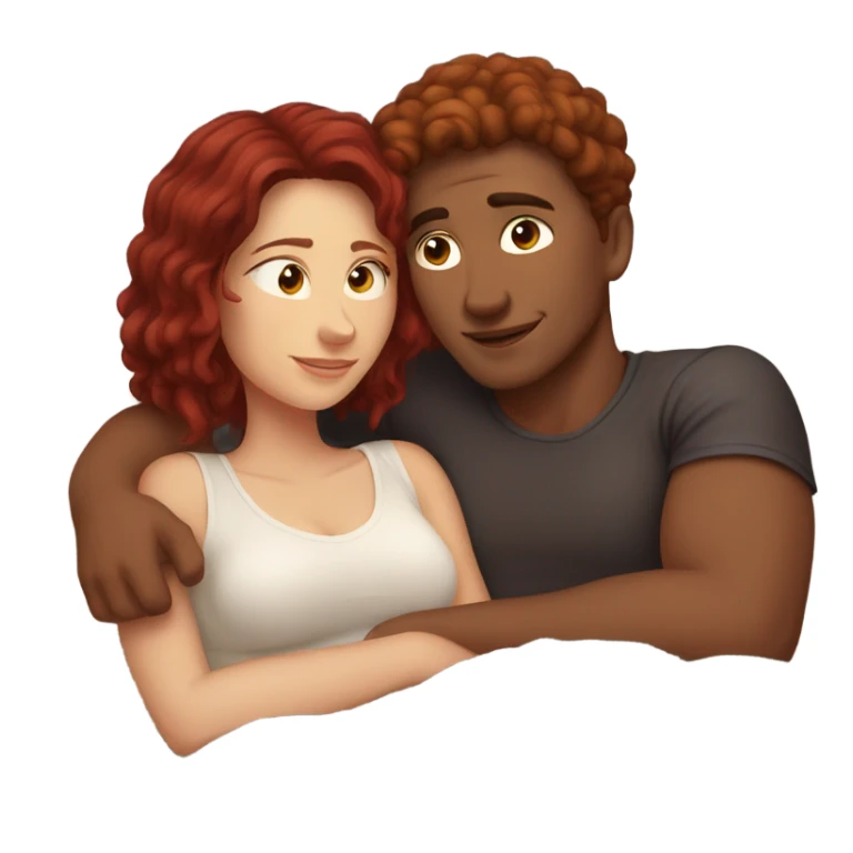 Burgundy haired girl and boyfriend cuddling in bed sticker