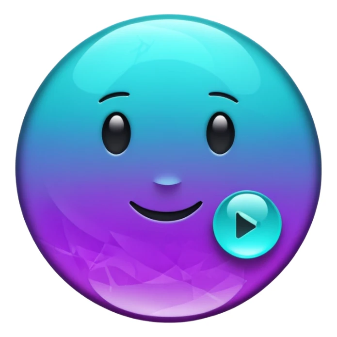 glossy round play button with alexandrite crystal texture, color change from teal to violet, emoji style sticker