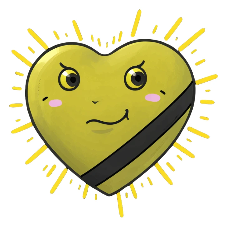 yellow heart with black stripes, pulsating with yellow energy particles sticker
