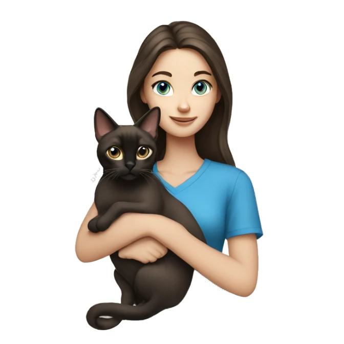 brunette girl blue eyes holding siamese cat sticker