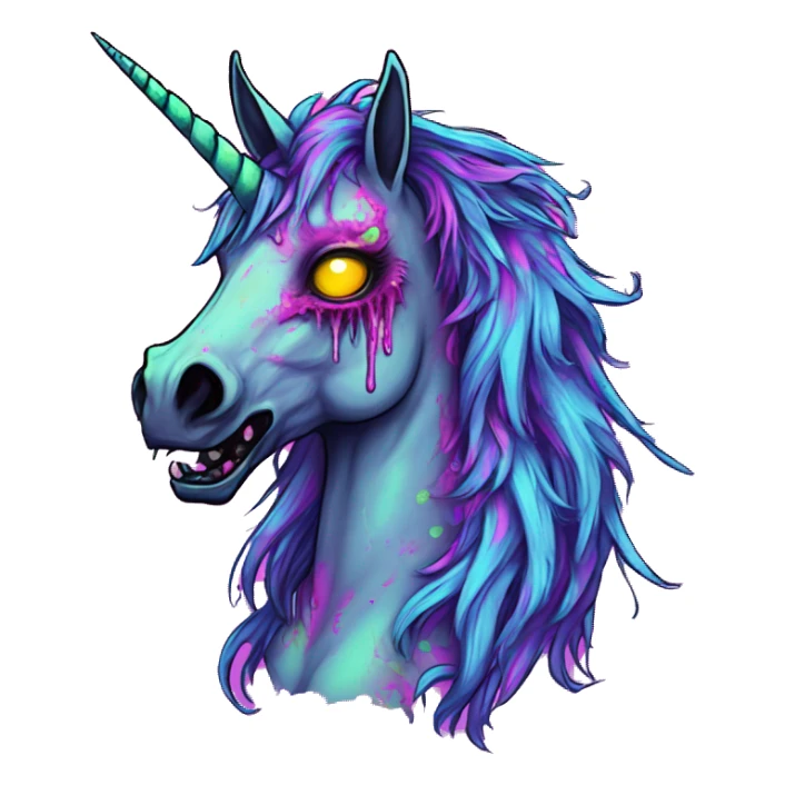Zombie Pegasus unicorn groovy art neon rave raving sticker