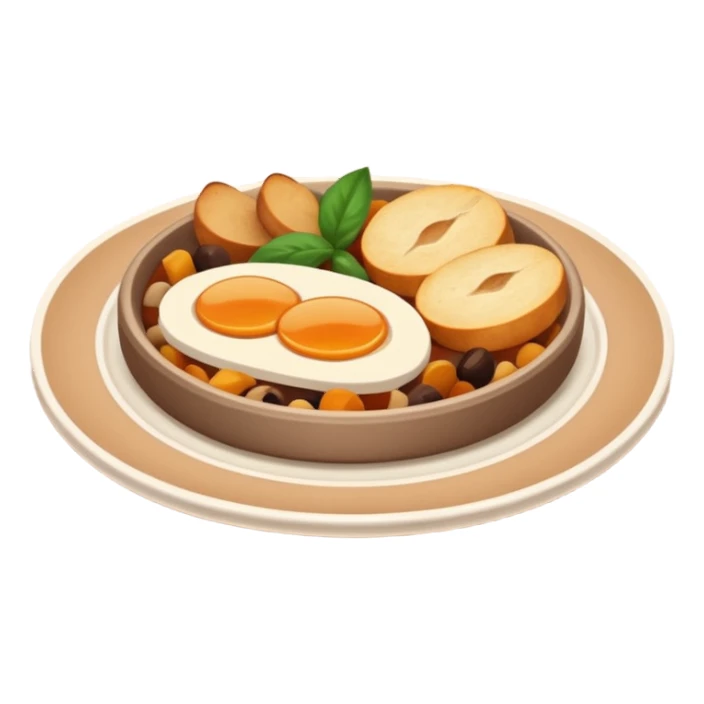 Homemade dishes on a plate, warm cozy colors, simple shapes, flat design, high contrast, friendly and inviting. sticker