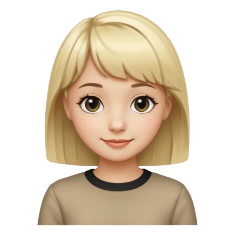 cute girl with light blonde hair, short bangs, large black eyes, small upturned nose, stylish outfit sticker