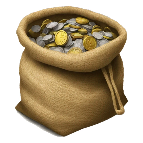 old small dark open jute bag full of coins sticker