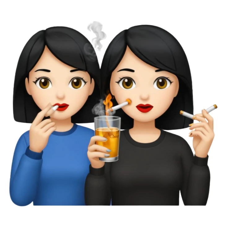 2 girls 1 smoking and 1 drinking black hair  sticker