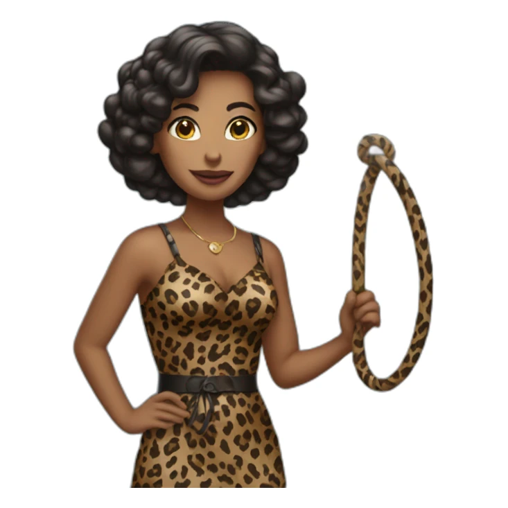 Woman in loepard dress with a whip sticker