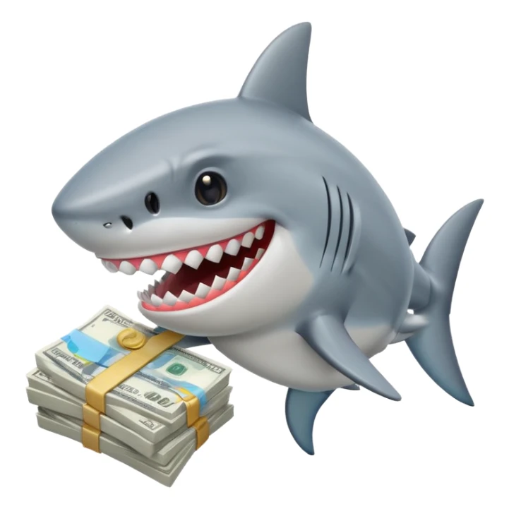 cartoon shark holding a stack of cash sticker
