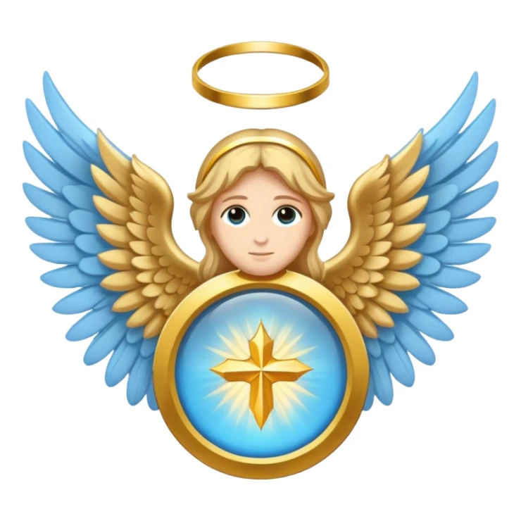 holy saint emblem with light blue wings and golden halo sticker