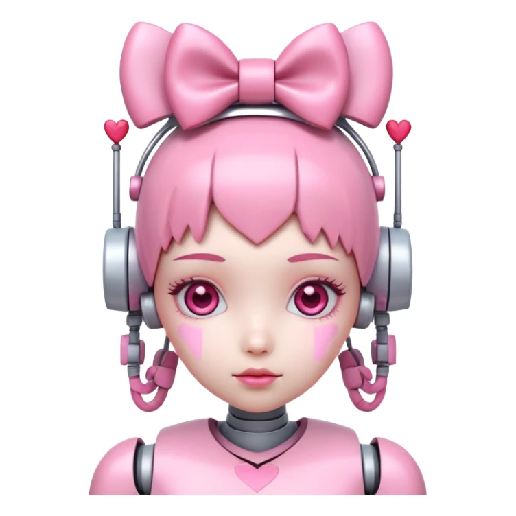 cute pink robot girl with a bow on her head and heart decorations sticker
