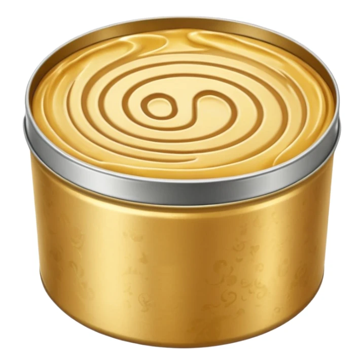round metal tin, slightly open, with glossy golden wax inside, soft swirls on surface, no extras, soft lighting, subtle shadows, emoji scale sticker