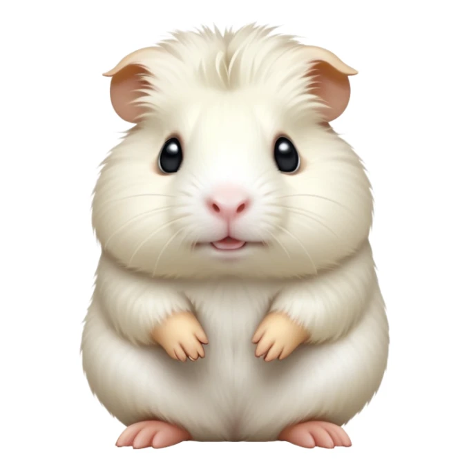cinematic-[white guinea pig]-realistic-full-body-sitting-emoji,-tiny-paws-tucked-close,-head-tilted-dramatically,-fluffy-[solid white]-fur,-simplified-yet-realistic-focused-features,-highly-detailed,-glowing-with-an-almost-sarcastic-glow sticker