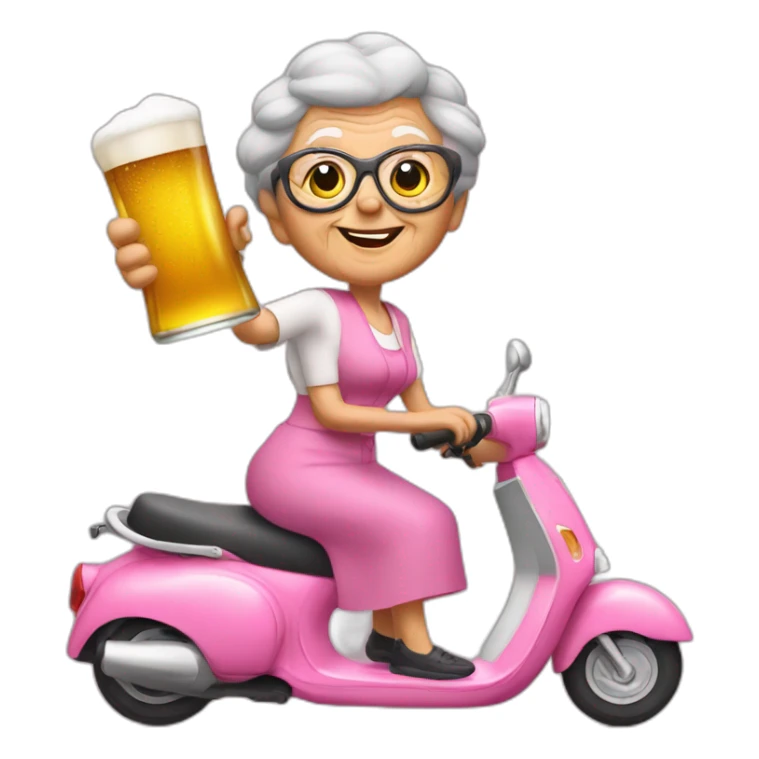 a granny with a beer on a pink scooter sticker