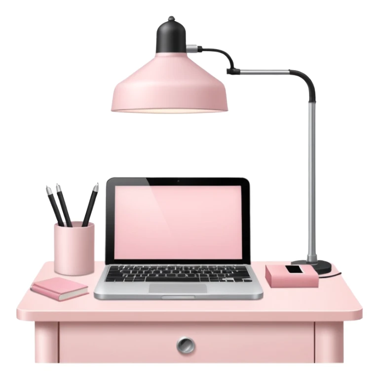 Pale Pink  Big Workstation and Light Pale Pink book and Light Pale Pink table lamp and Light Pale Pink computer for Lease sticker