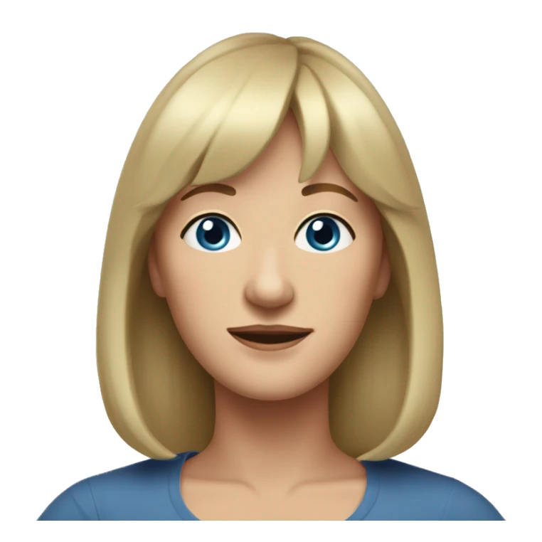 widow with blonde, shoulder length hair with bangs all across forehead, blue eyes,  60 years old, 180 pounds sticker